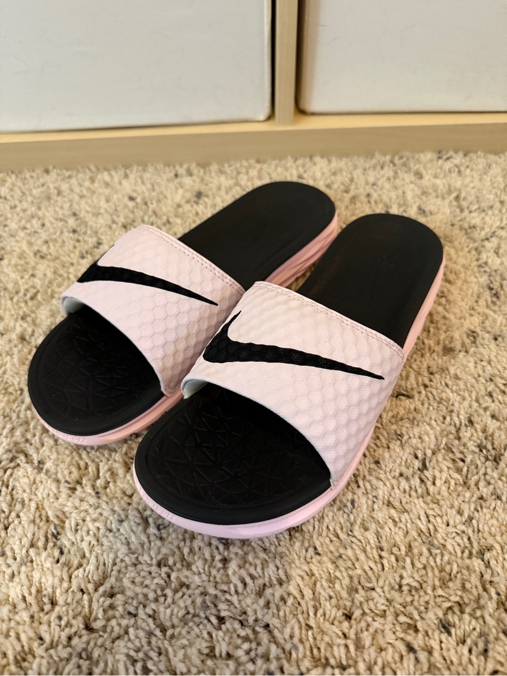 Nike Women’s Pink and Black Slide Sandals